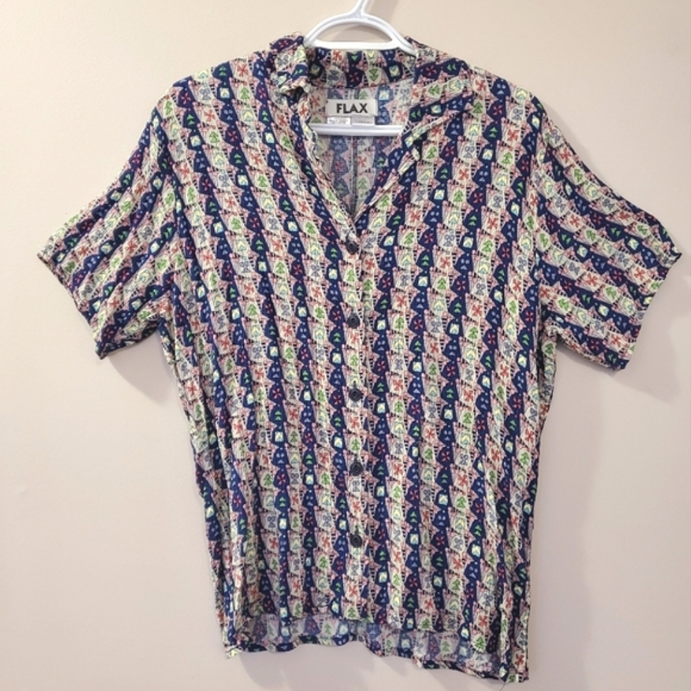 FLAX - Patterned Rayon Blouse - Size S